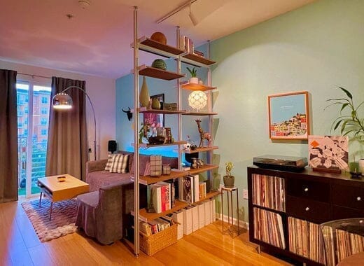 San Francisco Designer Uses Shelves as a Room Divider
