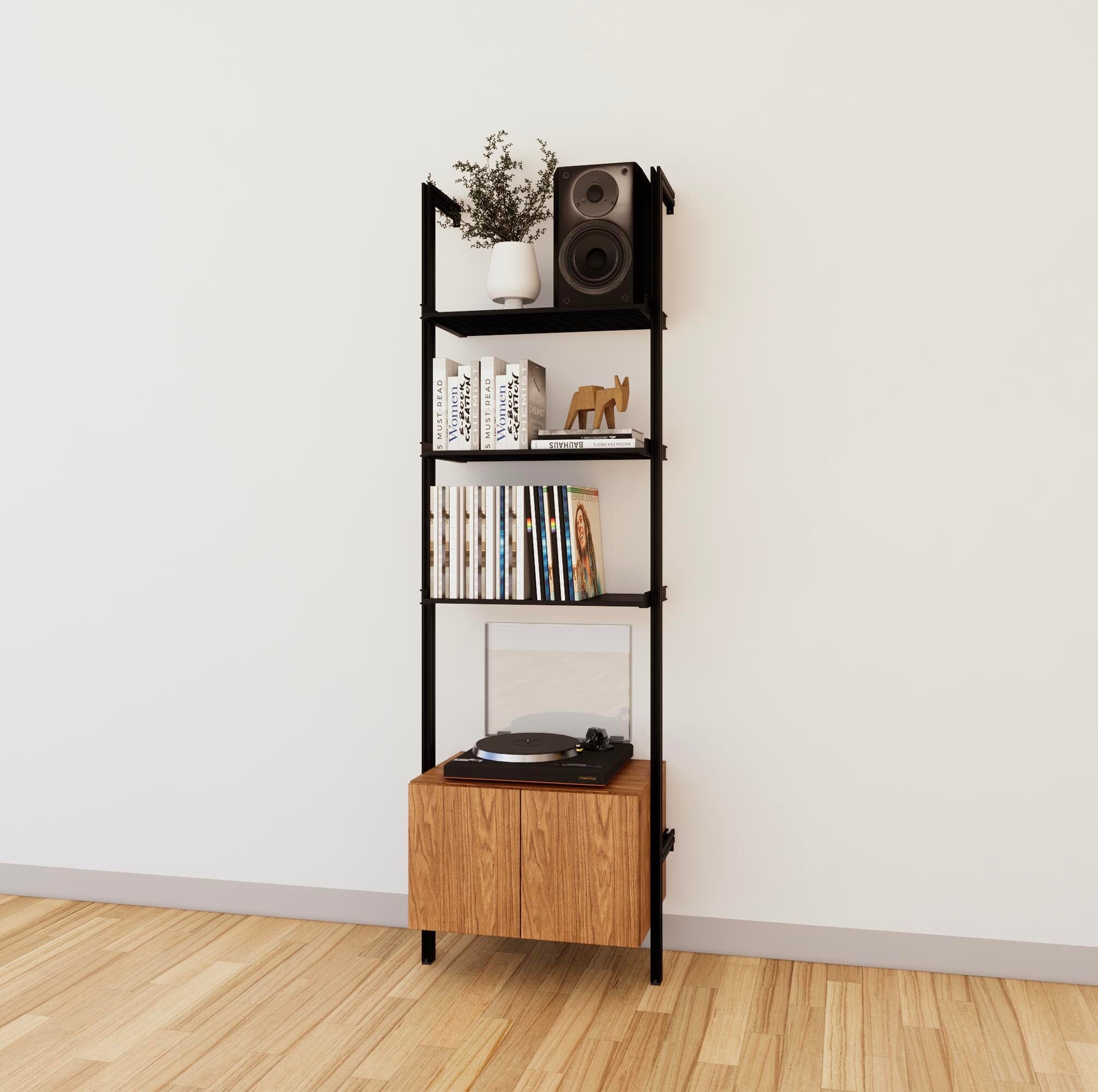LP Vinyl Media Storage System Aluminum + Wood Modern Shelving