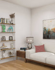 Stylish modern Aluminaire shelving unit in a living room setting.