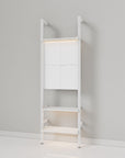 Retail display shelving extension with black shelves and black vertical posts, one bay.