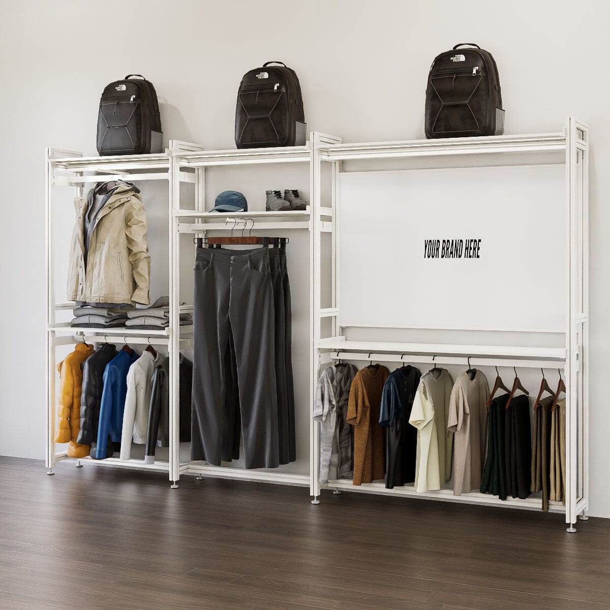 Stand Alone Modern Retail Display with Top Shelving/Branding