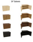 Retail display shelving unit with Tea for Two shelves, white vertical posts, and base cabinets in a 24-inch, one-bay configuration, shown with open display shelving.