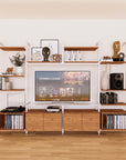 Harmony 4 Bay Media Unit - Aluminum Shelves + Wood Cabinets