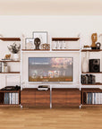 Harmony 4 Bay Media Unit - Aluminum Shelves + Wood Cabinets