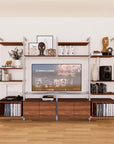 Harmony 4 Bay Media Unit - Aluminum Shelves + Wood Cabinets