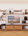 Harmony 4 Bay Media Unit - Aluminum Shelves + Wood Cabinets