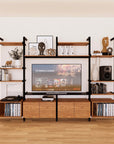 Harmony 4 Bay Media Unit - Aluminum Shelves + Wood Cabinets