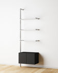 Modular Shelving Units - Aluminum Shelves + Wood Cabinets