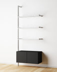 Modular Shelving Units - Aluminum Shelves + Wood Cabinets