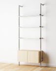 Modular Shelving Units - Aluminum Shelves + Wood Cabinets