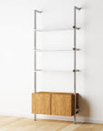 Modular Shelving Units - Aluminum Shelves + Wood Cabinets