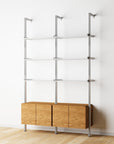 Modular Shelving Units - Aluminum Shelves + Wood Cabinets