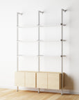 Modular Shelving Units - Aluminum Shelves + Wood Cabinets