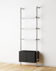 Modular Shelving Units - Aluminum Shelves + Wood Cabinets