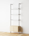 Modular Shelving Units - Aluminum Shelves + Wood Cabinets