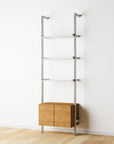 Modular Shelving Units - Aluminum Shelves + Wood Cabinets