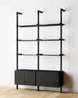 Modular Shelving Units - Aluminum Shelves + Wood Cabinets