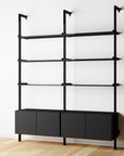 Modular Shelving Units - Aluminum Shelves + Wood Cabinets