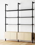 Modular Shelving Units - Aluminum Shelves + Wood Cabinets