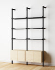 Modular Shelving Units - Aluminum Shelves + Wood Cabinets