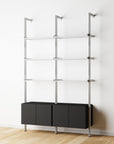 Modular Shelving Units - Aluminum Shelves + Wood Cabinets