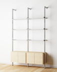 Modular Shelving Units - Aluminum Shelves + Wood Cabinets