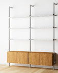 Modular Shelving Units - Aluminum Shelves + Wood Cabinets