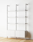 Modular Shelving Units - Aluminum Shelves + Wood Cabinets
