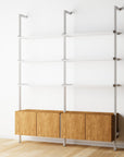 Modular Shelving Units - Aluminum Shelves + Wood Cabinets