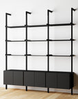 Modular Shelving Units - Aluminum Shelves + Wood Cabinets