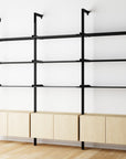 Modular Shelving Units - Aluminum Shelves + Wood Cabinets