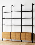 Modular Shelving Units - Aluminum Shelves + Wood Cabinets