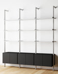 Modular Shelving Units - Aluminum Shelves + Wood Cabinets