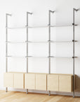 Modular Shelving Units - Aluminum Shelves + Wood Cabinets