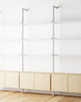 Modular Shelving Units - Aluminum Shelves + Wood Cabinets