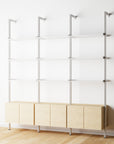 Modular Shelving Units - Aluminum Shelves + Wood Cabinets