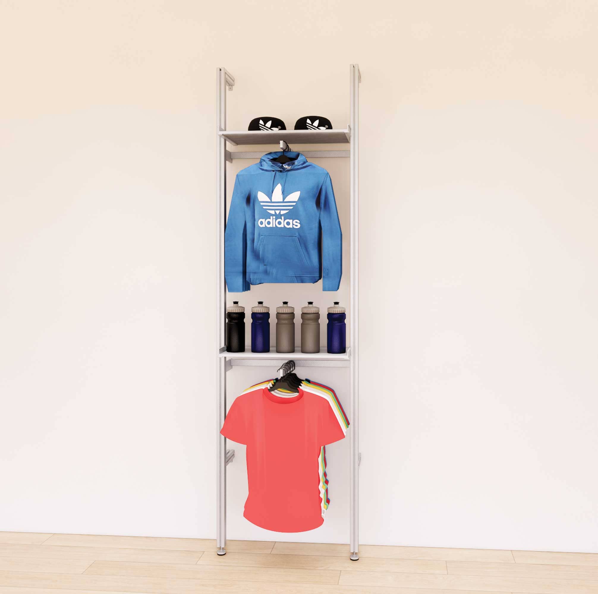 Retail Display Shelving Units with Front Hanging Hangers + Shelves