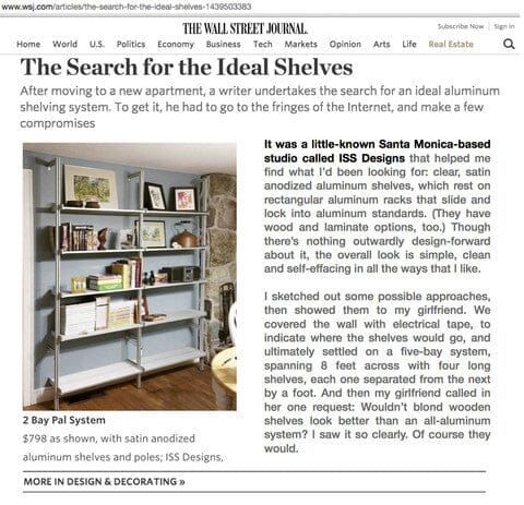 The Search For Ideal Shelves - WSJ Features ISS Designs Aug 15, 2015