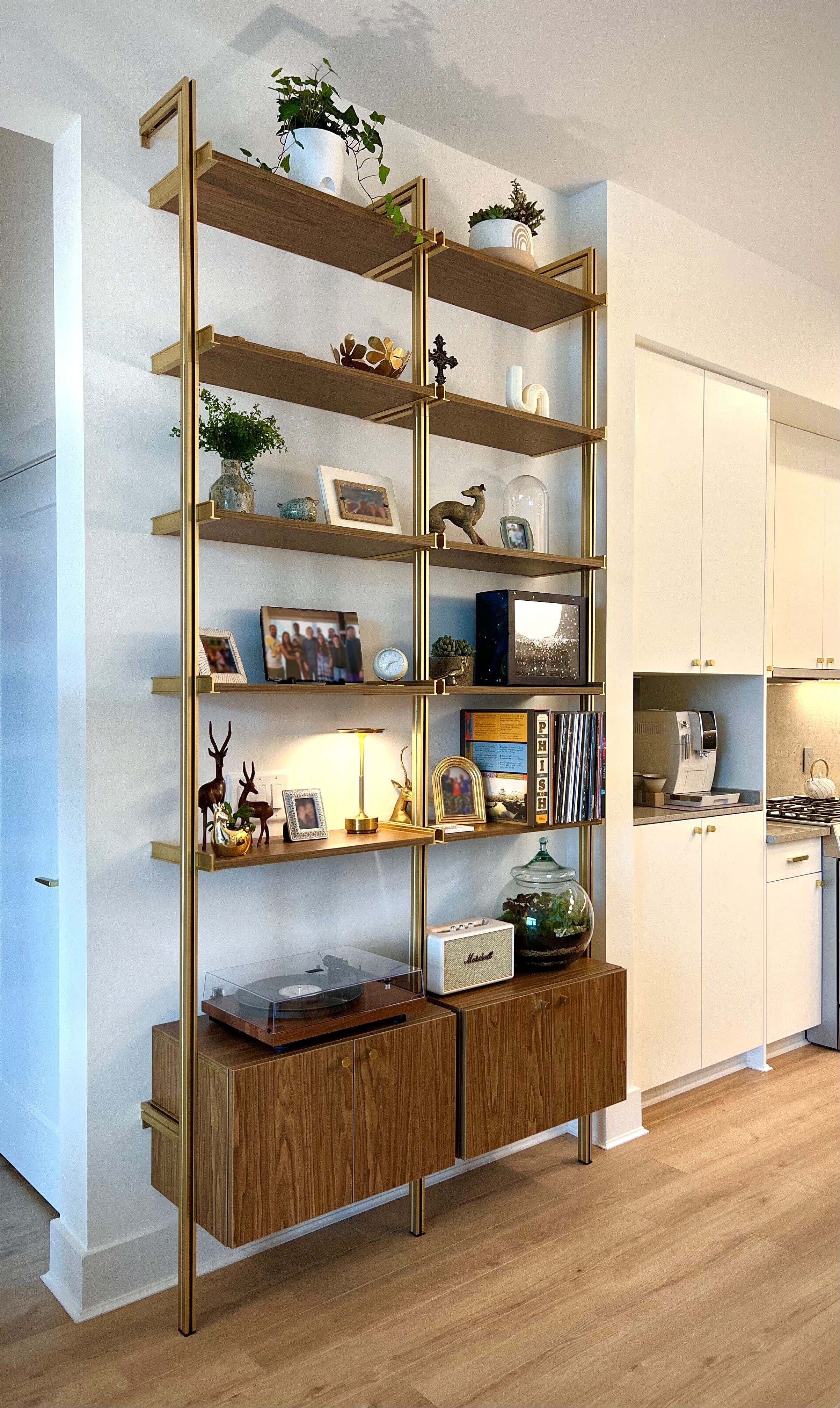 Couple Creates Gold Accented Shelves to Complete Their Space