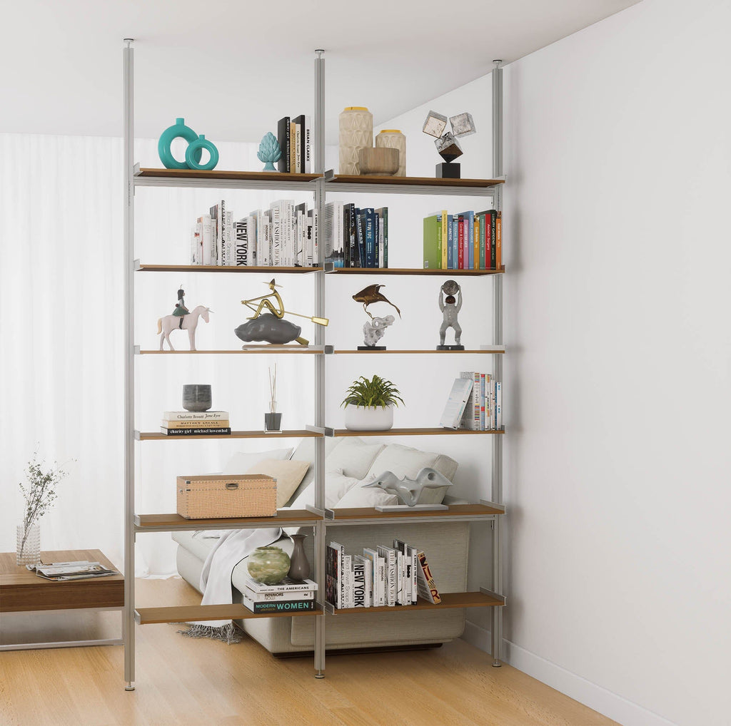 Image showcasing Aluminaire Wood Inspired Floor to Ceiling Shelving Room Divider ...