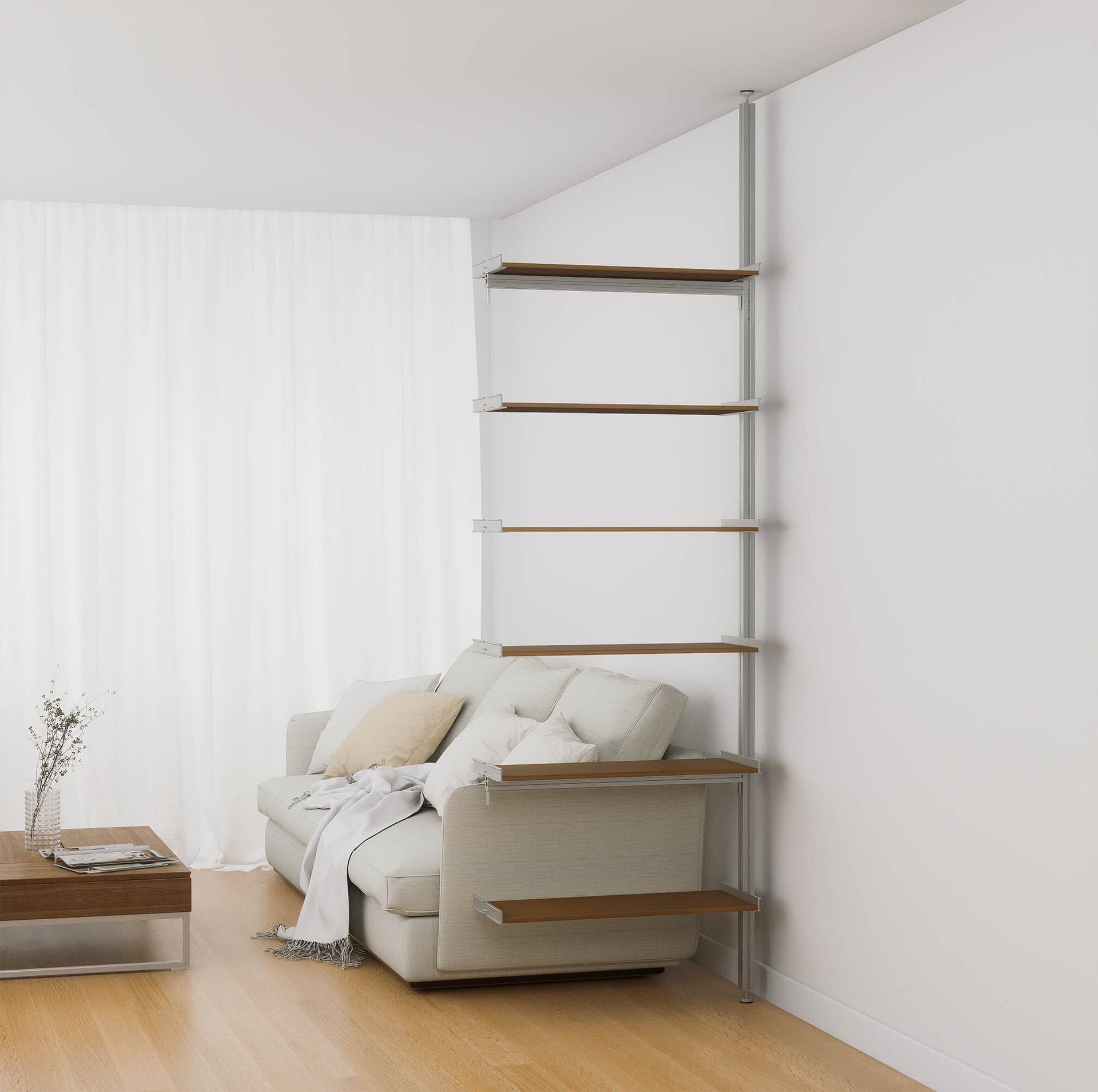 Image showcasing Aluminaire Wood Inspired Floor to Ceiling Shelving Room Divider ...