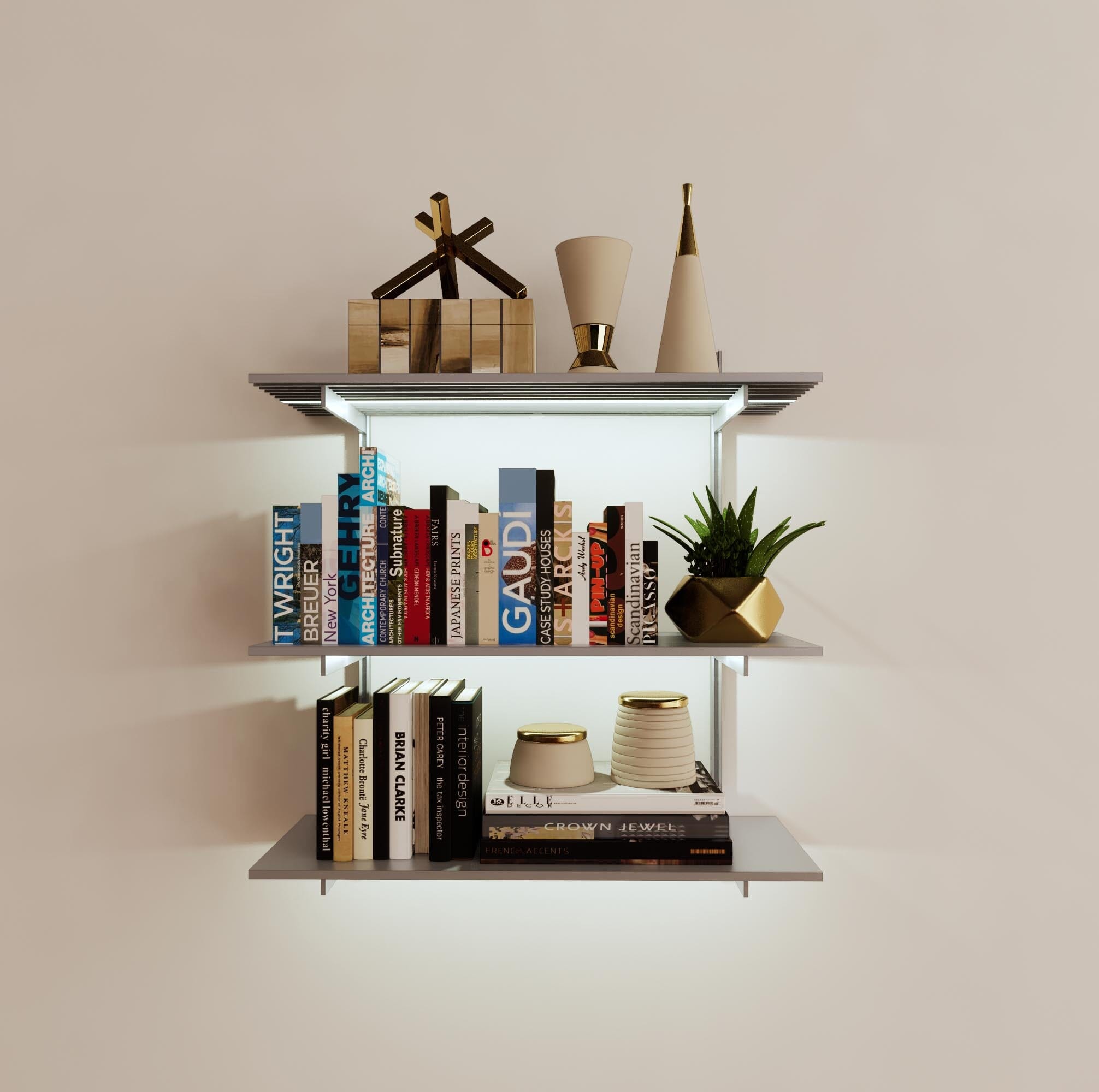 Wall Mounted Shelving Units 3 Shelf Wood/Aluminum Modern Shelving