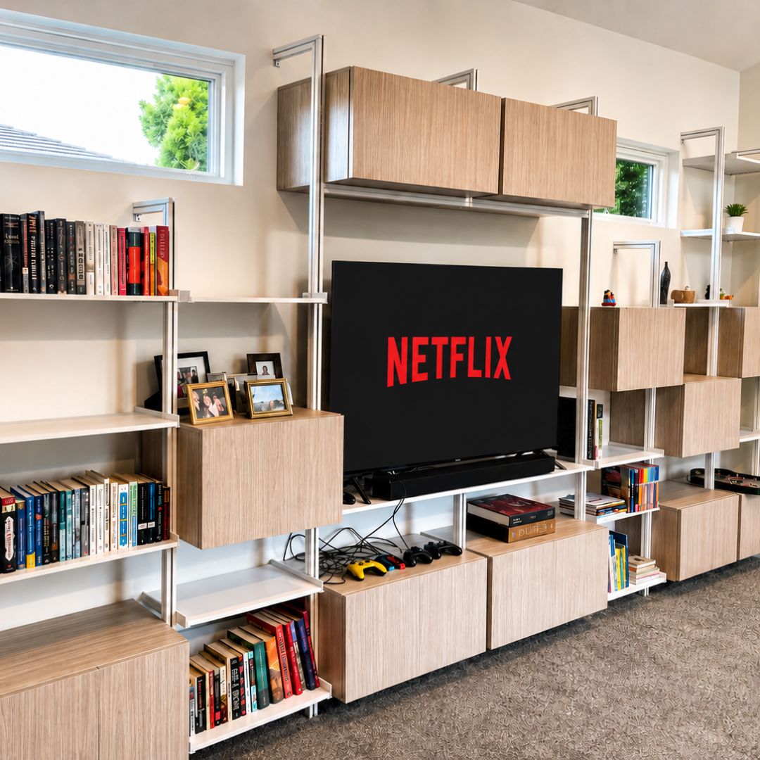Modular Shelving Units - Aluminum Shelves and Wood Cabinets