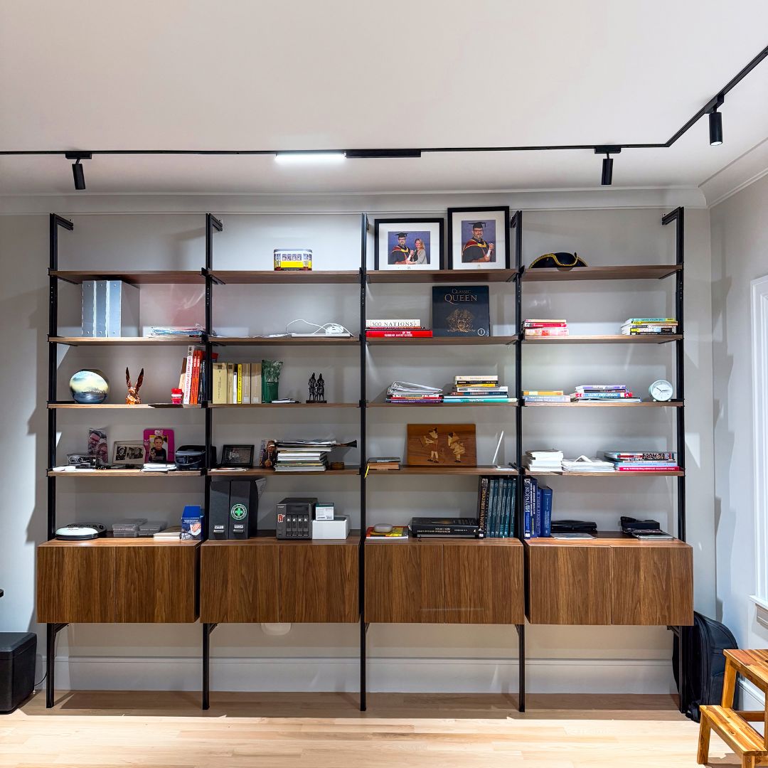 Modular Shelving Units - Aluminum Shelves and Wood Cabinets