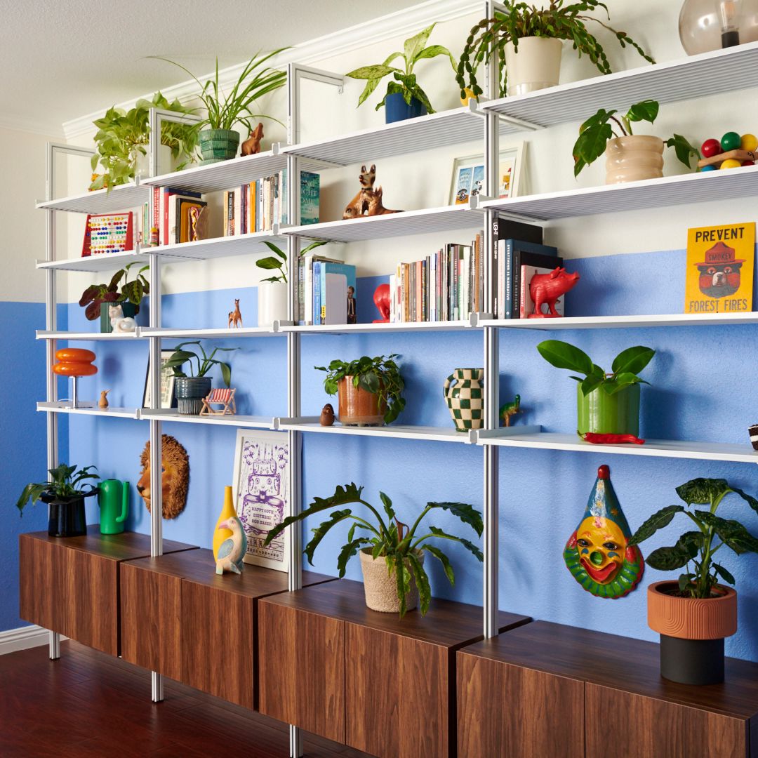 Modular Shelving Units - Aluminum Shelves and Wood Cabinets