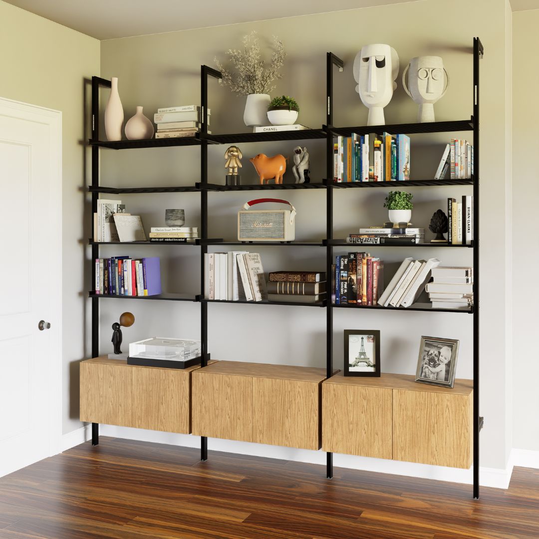 Modular Shelving Units - Aluminum Shelves and Wood Cabinets