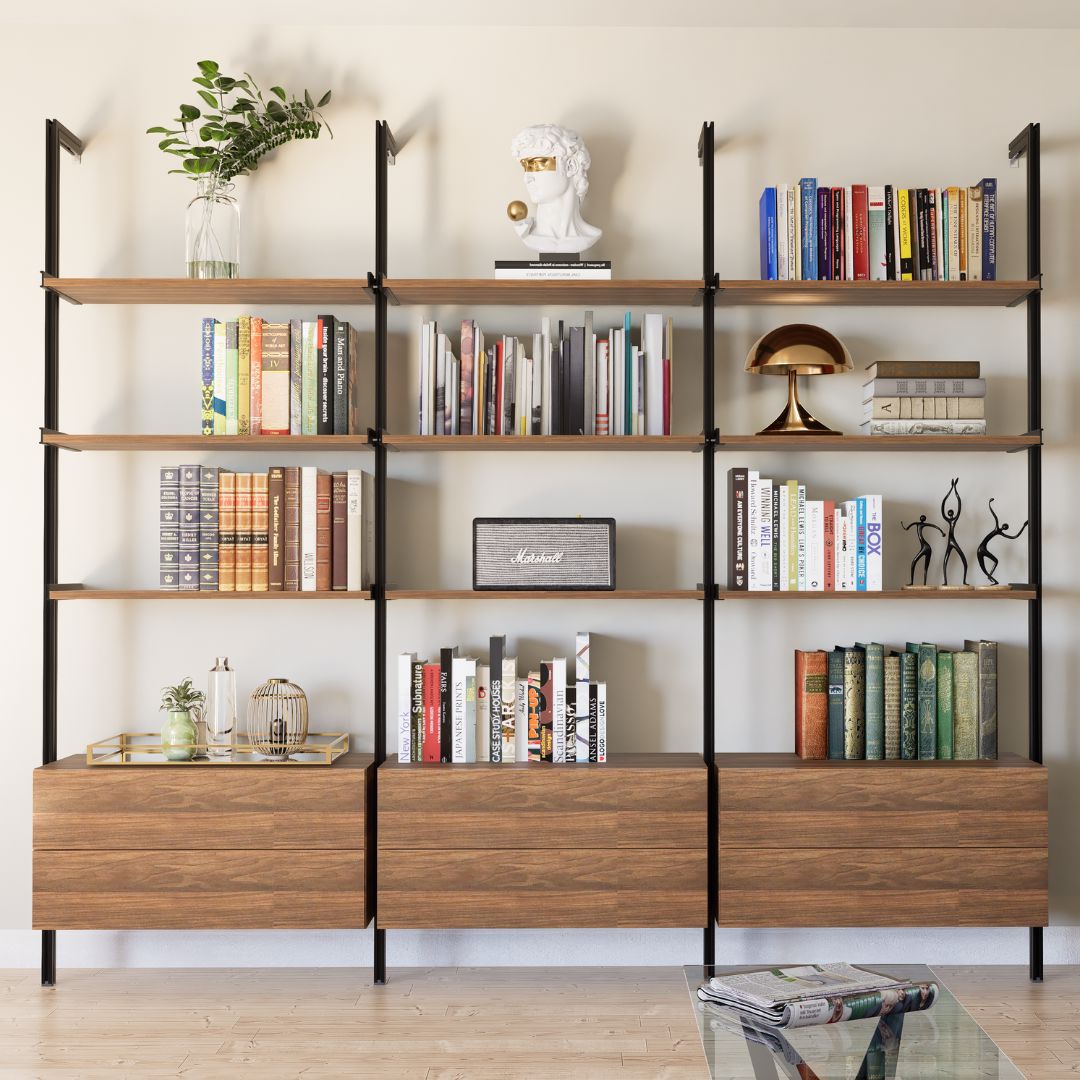 Modular Shelving Units - Aluminum Shelves and Wood Cabinets