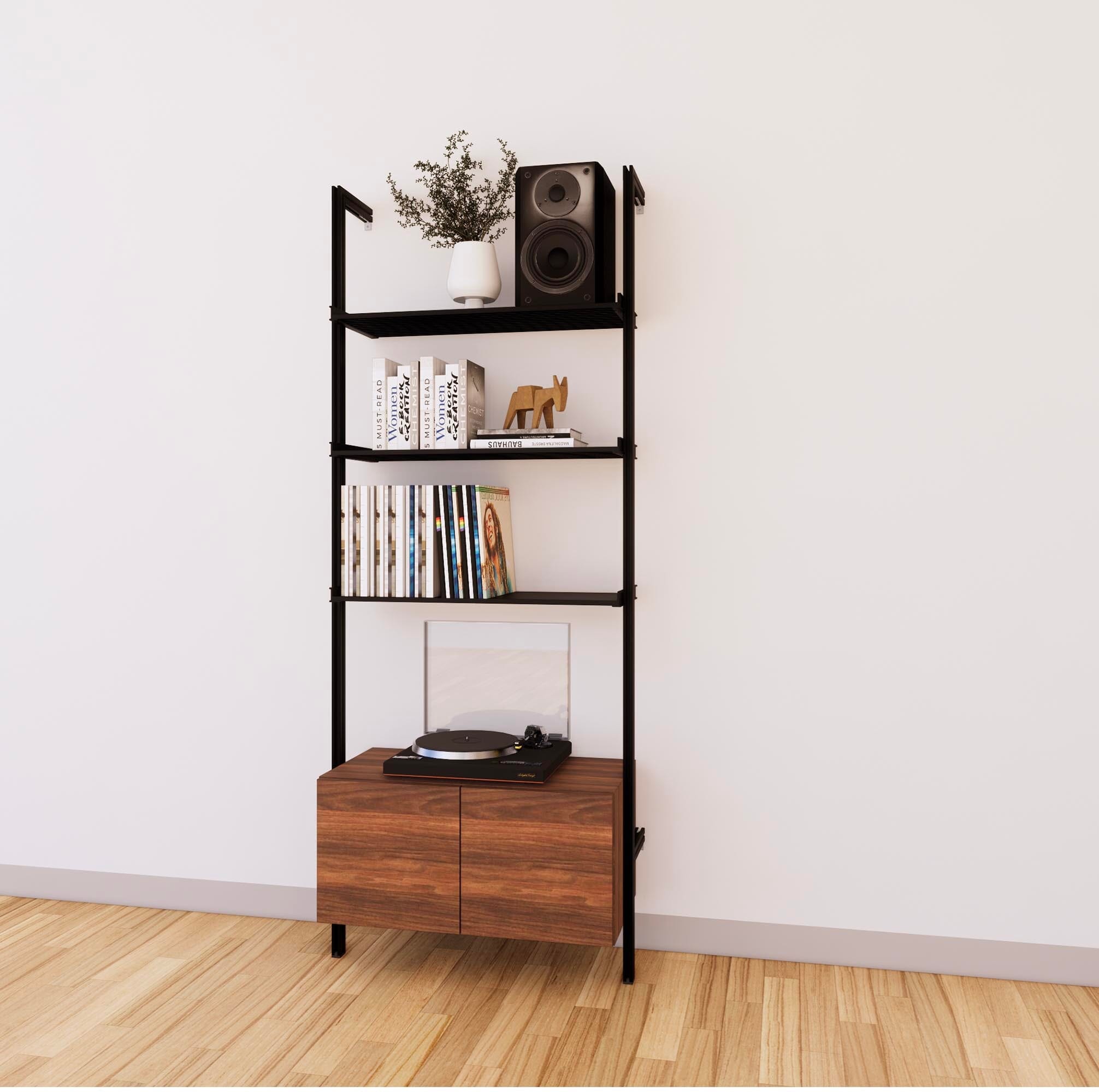 LP Vinyl Media Storage System - Aluminum + Wood Cabinets