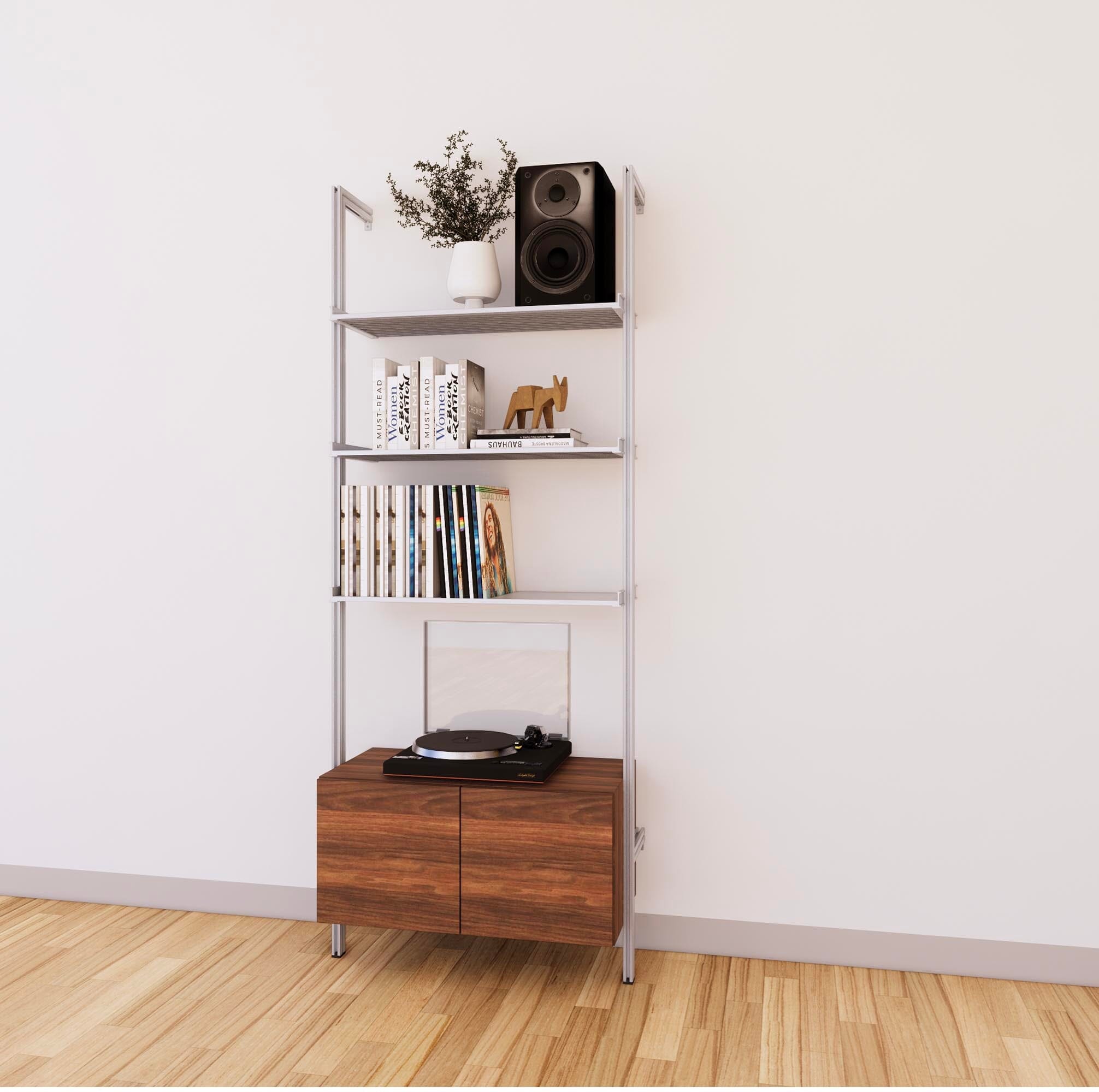 LP Vinyl Media Storage System - Aluminum + Wood Cabinets