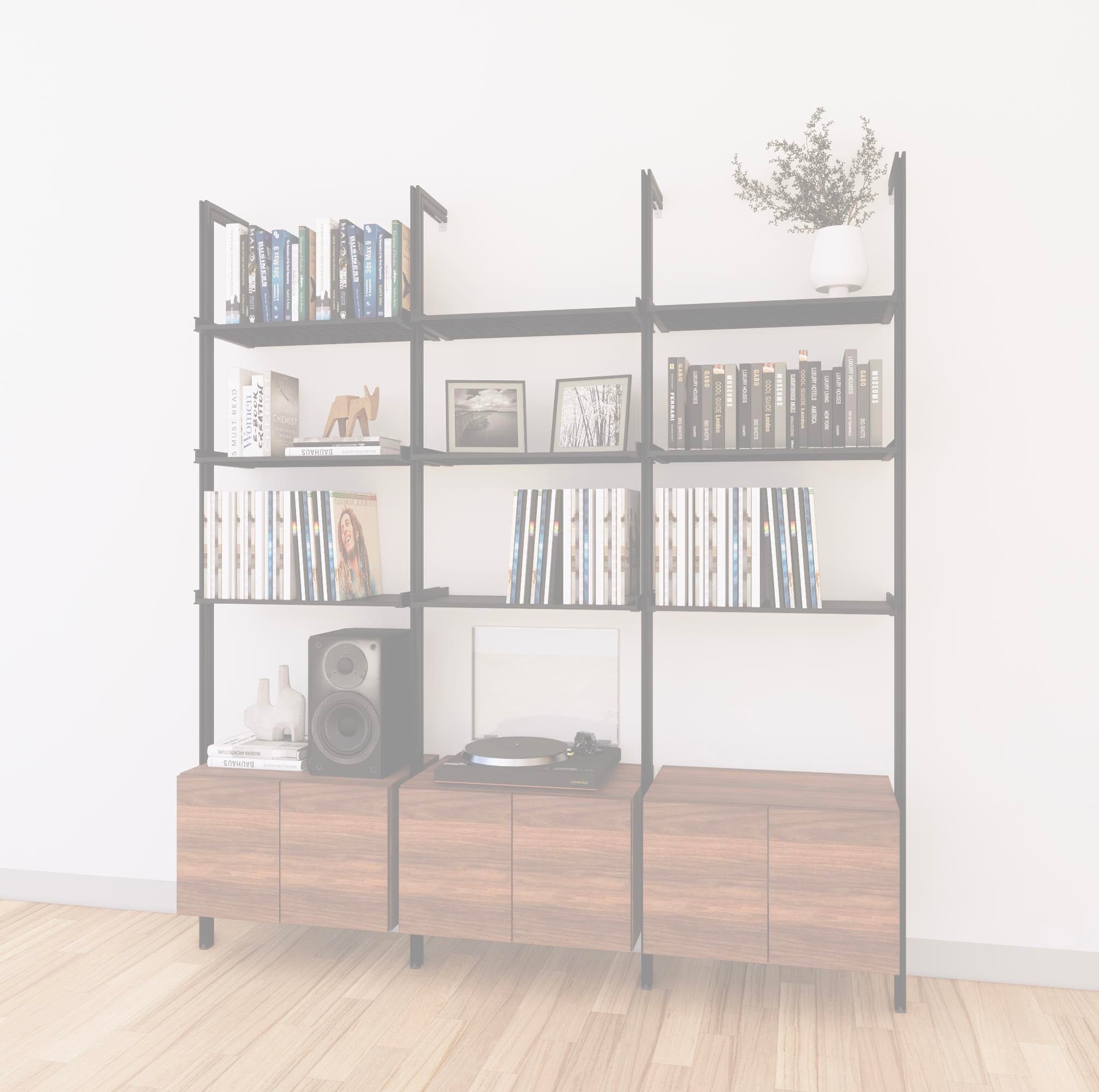 LP Vinyl Media Storage System - Aluminum + Wood Cabinets